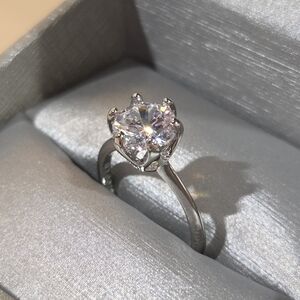 Beautiful Rhodium Plated Solitaire Adjustable Ring With Ascher Cut Zircon Stone